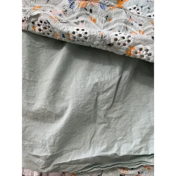 Anthropologie LAIA Off the Shoulder Green Floral Eyelet Blouse Large - Picture 5 of 7